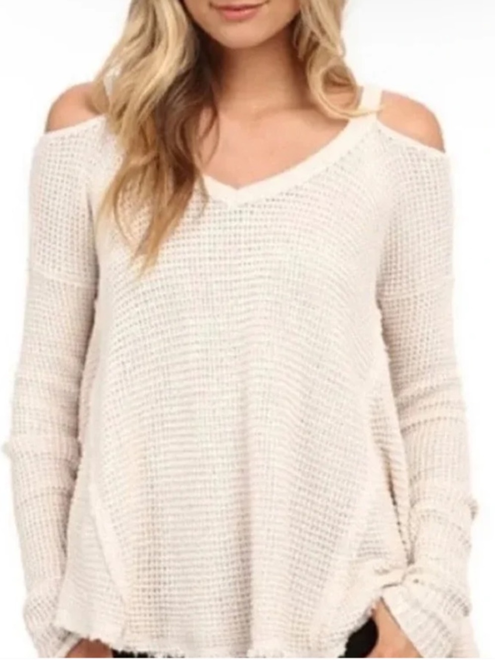 Free People Moonshine Cold Shoulder Waffle Knit Sweater